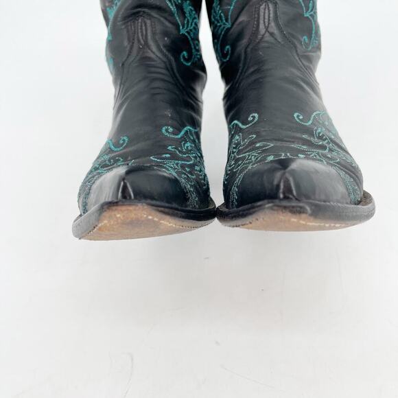 Lucchese Classics Black Metallic Teal Stitching Western Cowgirl Boot size 6.5 - Picture 7 of 11
